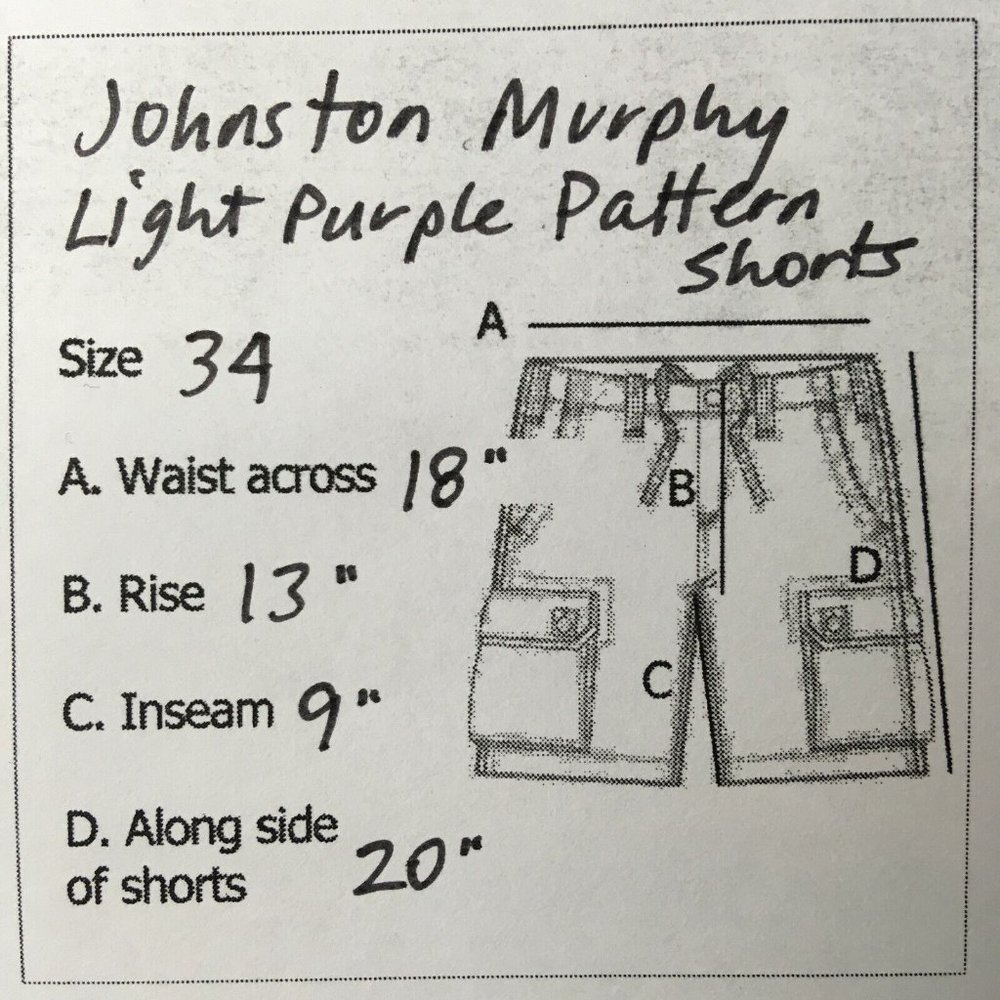 Johnston Murphy Mens Shorts sz 34 Light Purple‎ Pattern Flat Front Pima Cotton - Picture 9 of 9
